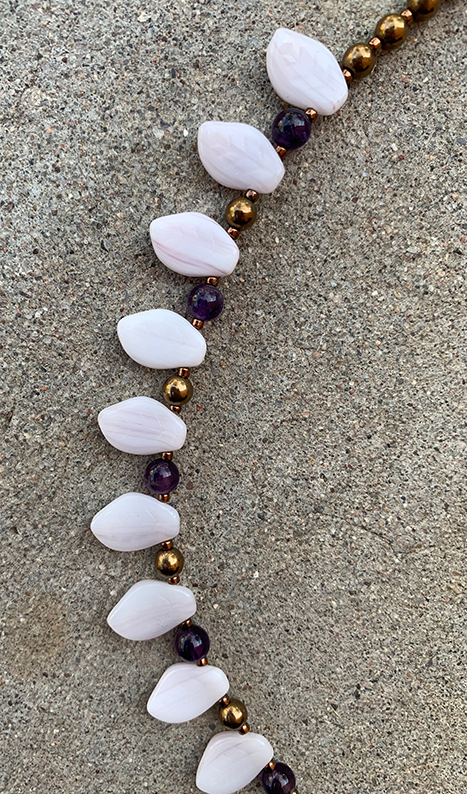 Necklace Set | 1960s violet/amethyst finned focal beads, pale lavender glass leaves, amethyst rounds