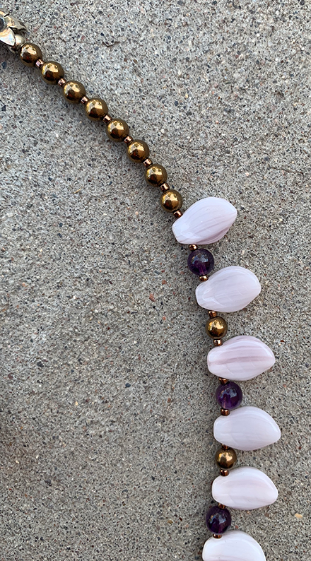 Necklace Set | 1960s violet/amethyst finned focal beads, pale lavender glass leaves, amethyst rounds