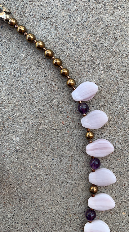 Necklace Set | 1960s violet/amethyst finned focal beads, pale lavender glass leaves, amethyst rounds