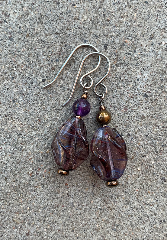 Necklace Set | 1960s violet/amethyst finned focal beads, pale lavender glass leaves, amethyst rounds