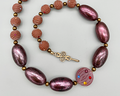 Necklace Set | Mauve vintage lucite rounds and disks with crystals, large lucite metallic plum ovals