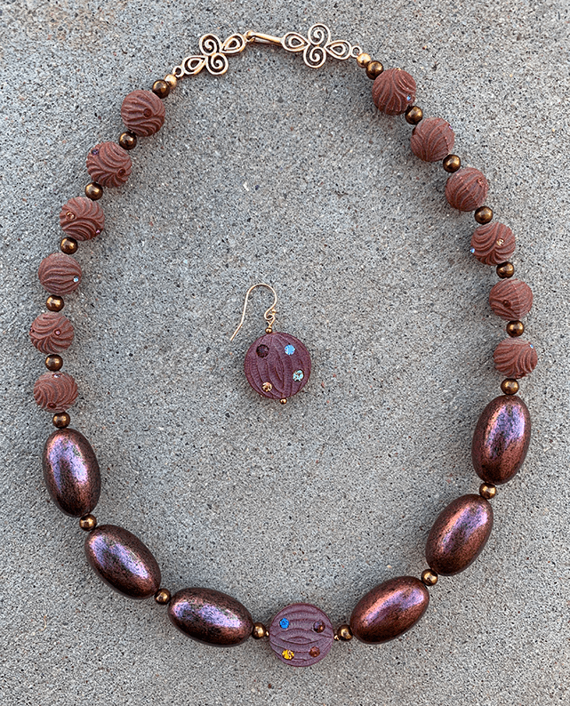 Necklace Set | Mauve vintage lucite rounds and disks with crystals, large lucite metallic plum ovals