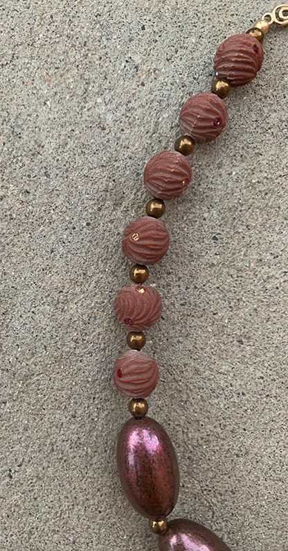 Necklace Set | Mauve vintage lucite rounds and disks with crystals, large lucite metallic plum ovals