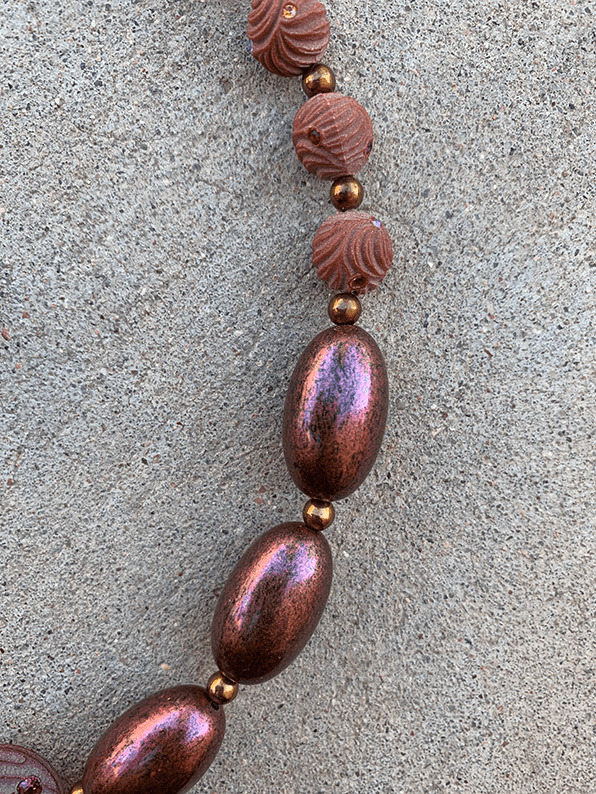 Necklace Set | Mauve vintage lucite rounds and disks with crystals, large lucite metallic plum ovals