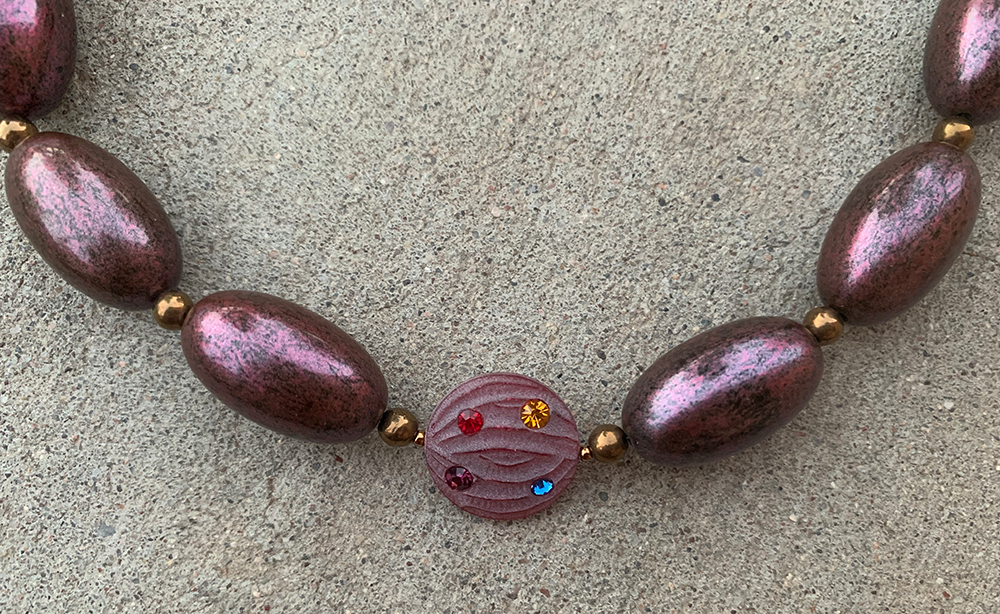 Necklace Set | Mauve vintage lucite rounds and disks with crystals, large lucite metallic plum ovals