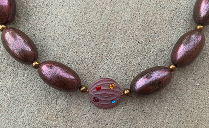 Necklace Set | Mauve vintage lucite rounds and disks with crystals, large lucite metallic plum ovals