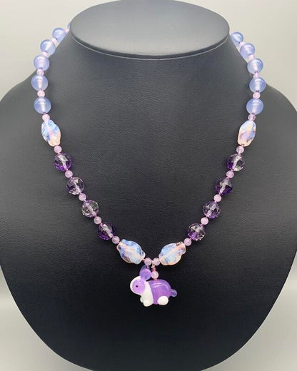Necklace set | Artisan glass lampwork bunny bead, ametrine, grape chalcedony, Cape amethyst, vintage Japanese glass beads