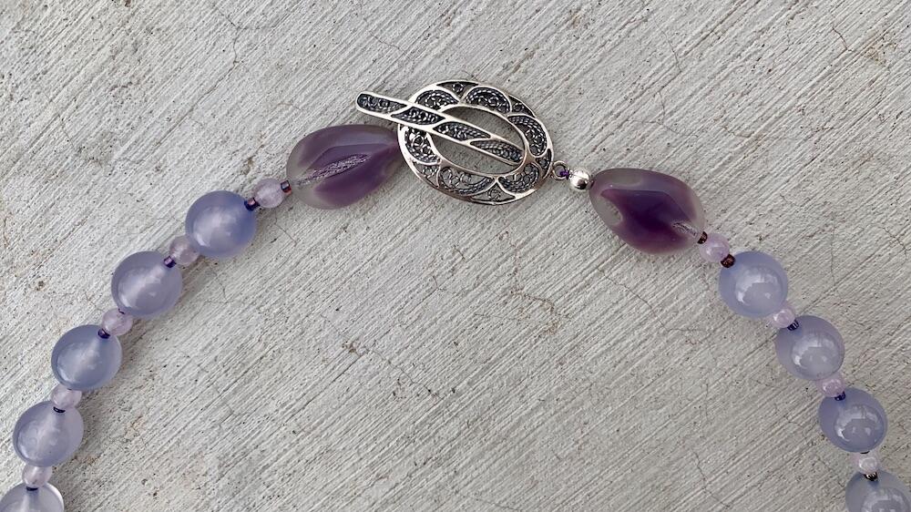 Necklace set | Artisan glass lampwork bunny bead, ametrine, grape chalcedony, Cape amethyst, vintage Japanese glass beads
