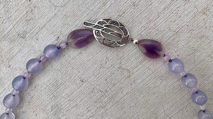 Necklace set | Artisan glass lampwork bunny bead, ametrine, grape chalcedony, Cape amethyst, vintage Japanese glass beads