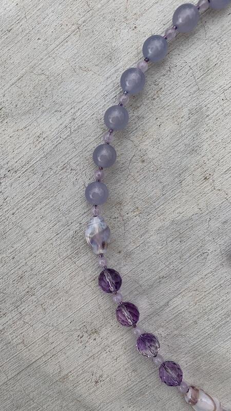 Necklace set | Artisan glass lampwork bunny bead, ametrine, grape chalcedony, Cape amethyst, vintage Japanese glass beads