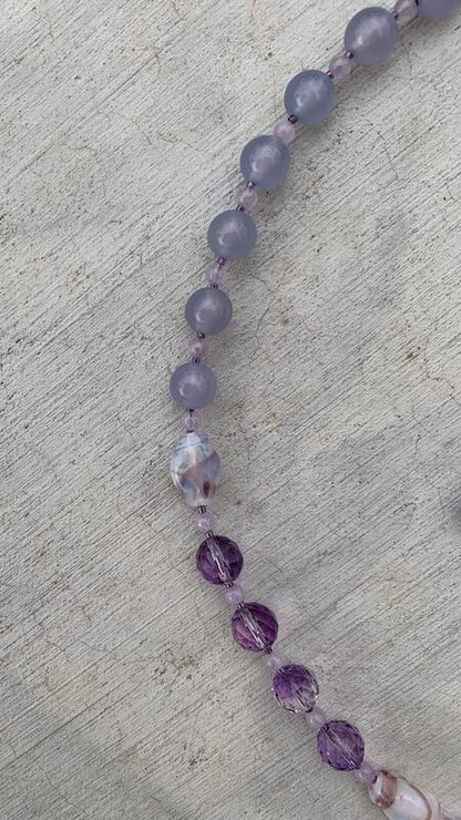 Necklace set | Artisan glass lampwork bunny bead, ametrine, grape chalcedony, Cape amethyst, vintage Japanese glass beads