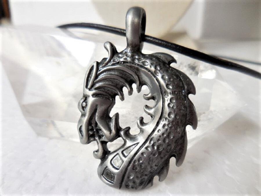 Dragon Head Pendant on Leather Cord