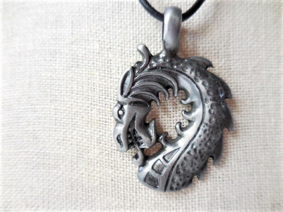 Dragon Head Pendant on Leather Cord