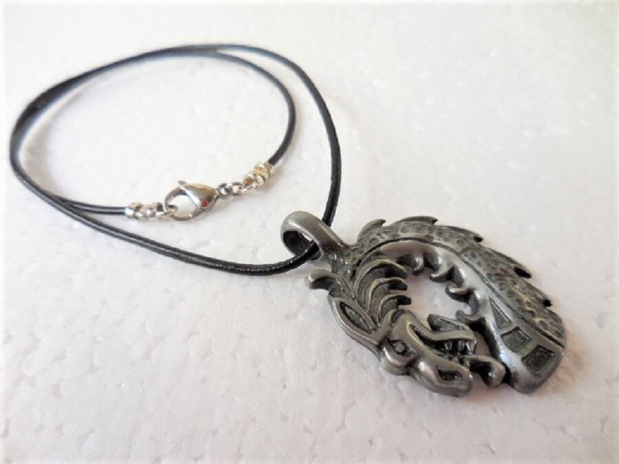 Dragon Head Pendant on Leather Cord