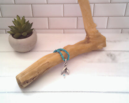 Dolphin Pendant Necklace, Beaded Spiral Rope, 20 Inch
