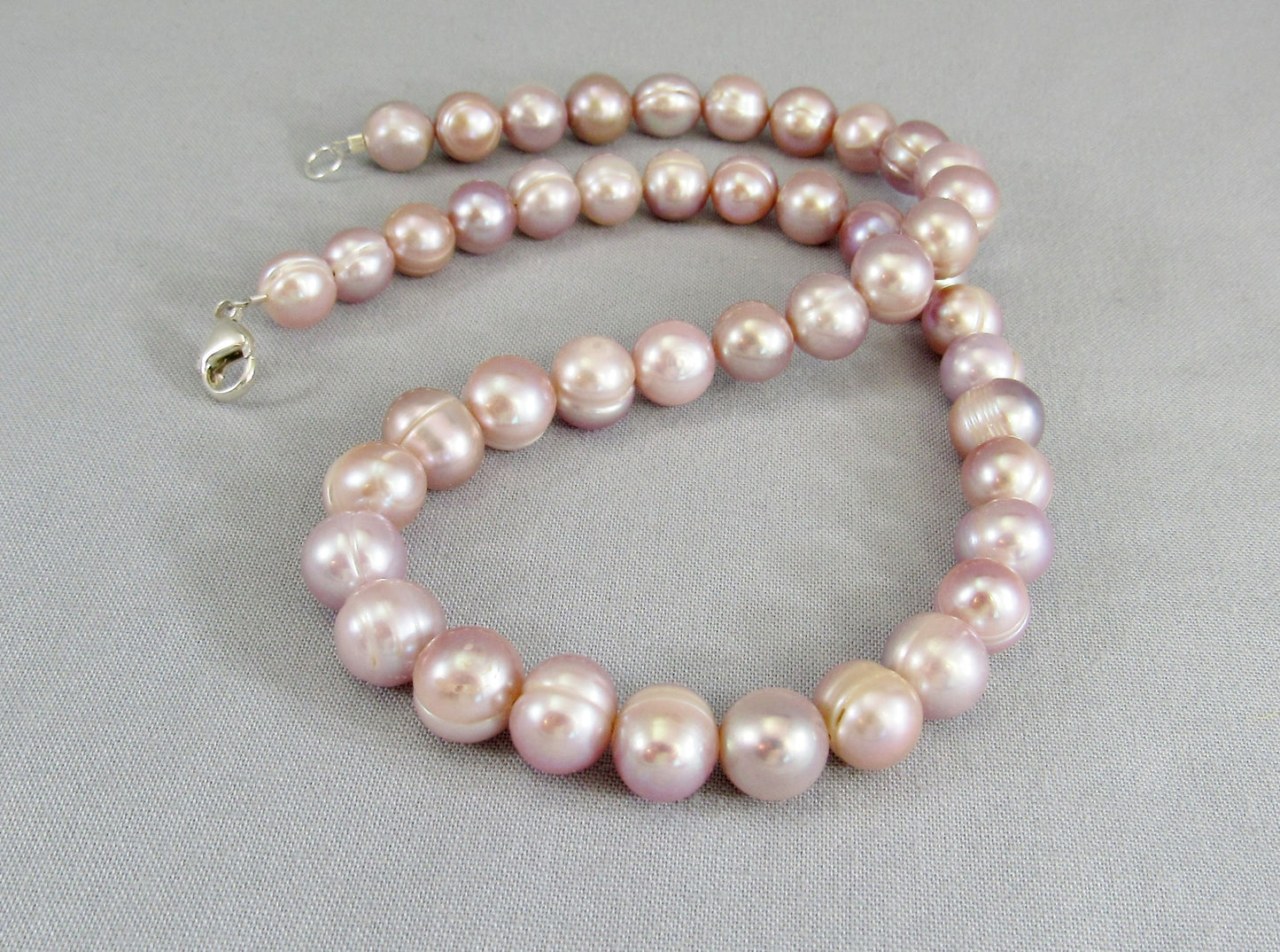 Real Pink Pearl Bead Necklace, Off Round Freshwater Pearl Jewelry, Large Bead Everyday Elegant Style, Natural Light Pink to Mauve Collar Necklace