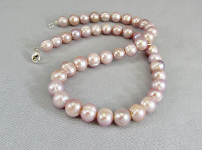 Real Pink Pearl Bead Necklace, Off Round Freshwater Pearl Jewelry, Large Bead Everyday Elegant Style, Natural Light Pink to Mauve Collar Necklace