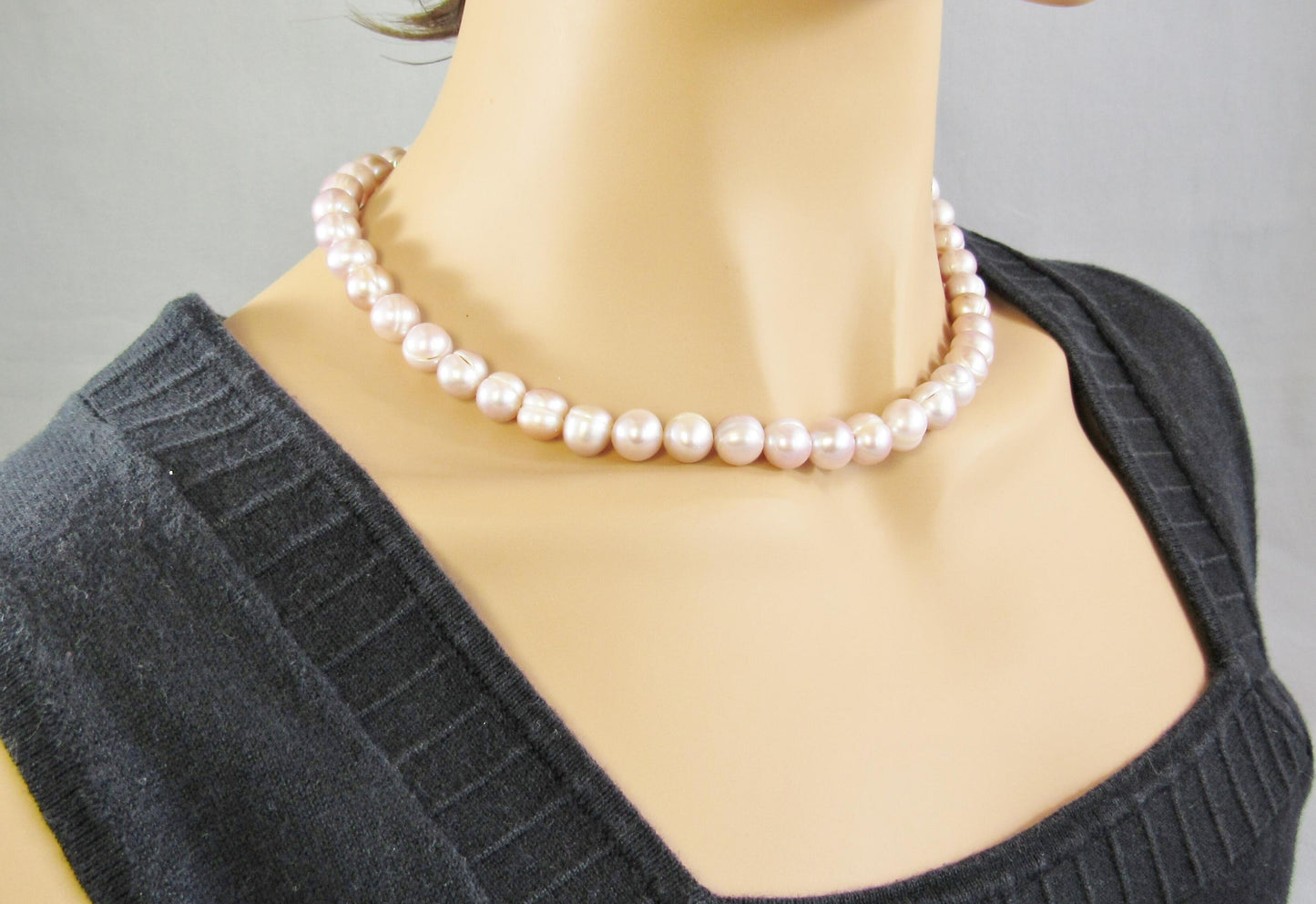 Real Pink Pearl Bead Necklace, Off Round Freshwater Pearl Jewelry, Large Bead Everyday Elegant Style, Natural Light Pink to Mauve Collar Necklace