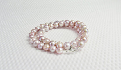 Real Pink Pearl Bead Necklace, Off Round Freshwater Pearl Jewelry, Large Bead Everyday Elegant Style, Natural Light Pink to Mauve Collar Necklace
