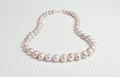 Real Pink Pearl Bead Necklace, Off Round Freshwater Pearl Jewelry, Large Bead Everyday Elegant Style, Natural Light Pink to Mauve Collar Necklace