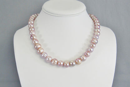Real Pink Pearl Bead Necklace, Off Round Freshwater Pearl Jewelry, Large Bead Everyday Elegant Style, Natural Light Pink to Mauve Collar Necklace