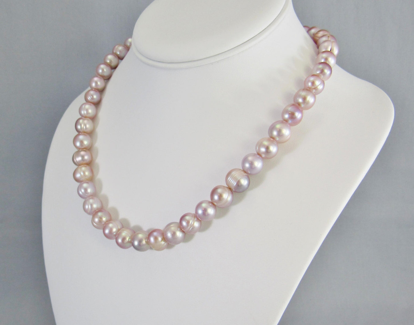 Real Pink Pearl Bead Necklace, Off Round Freshwater Pearl Jewelry, Large Bead Everyday Elegant Style, Natural Light Pink to Mauve Collar Necklace