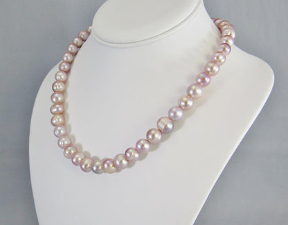 Real Pink Pearl Bead Necklace, Off Round Freshwater Pearl Jewelry, Large Bead Everyday Elegant Style, Natural Light Pink to Mauve Collar Necklace