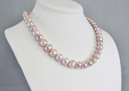 Real Pink Pearl Bead Necklace, Off Round Freshwater Pearl Jewelry, Large Bead Everyday Elegant Style, Natural Light Pink to Mauve Collar Necklace