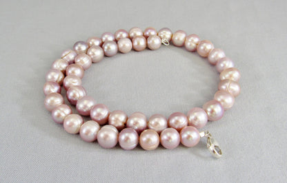 Real Pink Pearl Bead Necklace, Off Round Freshwater Pearl Jewelry, Large Bead Everyday Elegant Style, Natural Light Pink to Mauve Collar Necklace