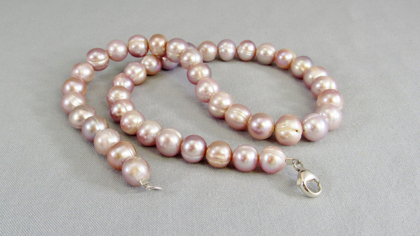 Real Pink Pearl Bead Necklace, Off Round Freshwater Pearl Jewelry, Large Bead Everyday Elegant Style, Natural Light Pink to Mauve Collar Necklace