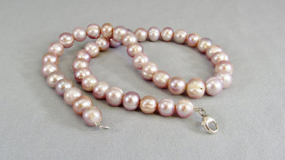 Real Pink Pearl Bead Necklace, Off Round Freshwater Pearl Jewelry, Large Bead Everyday Elegant Style, Natural Light Pink to Mauve Collar Necklace