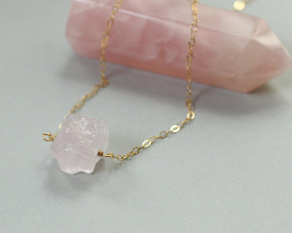 Raw Rose Quartz Necklace