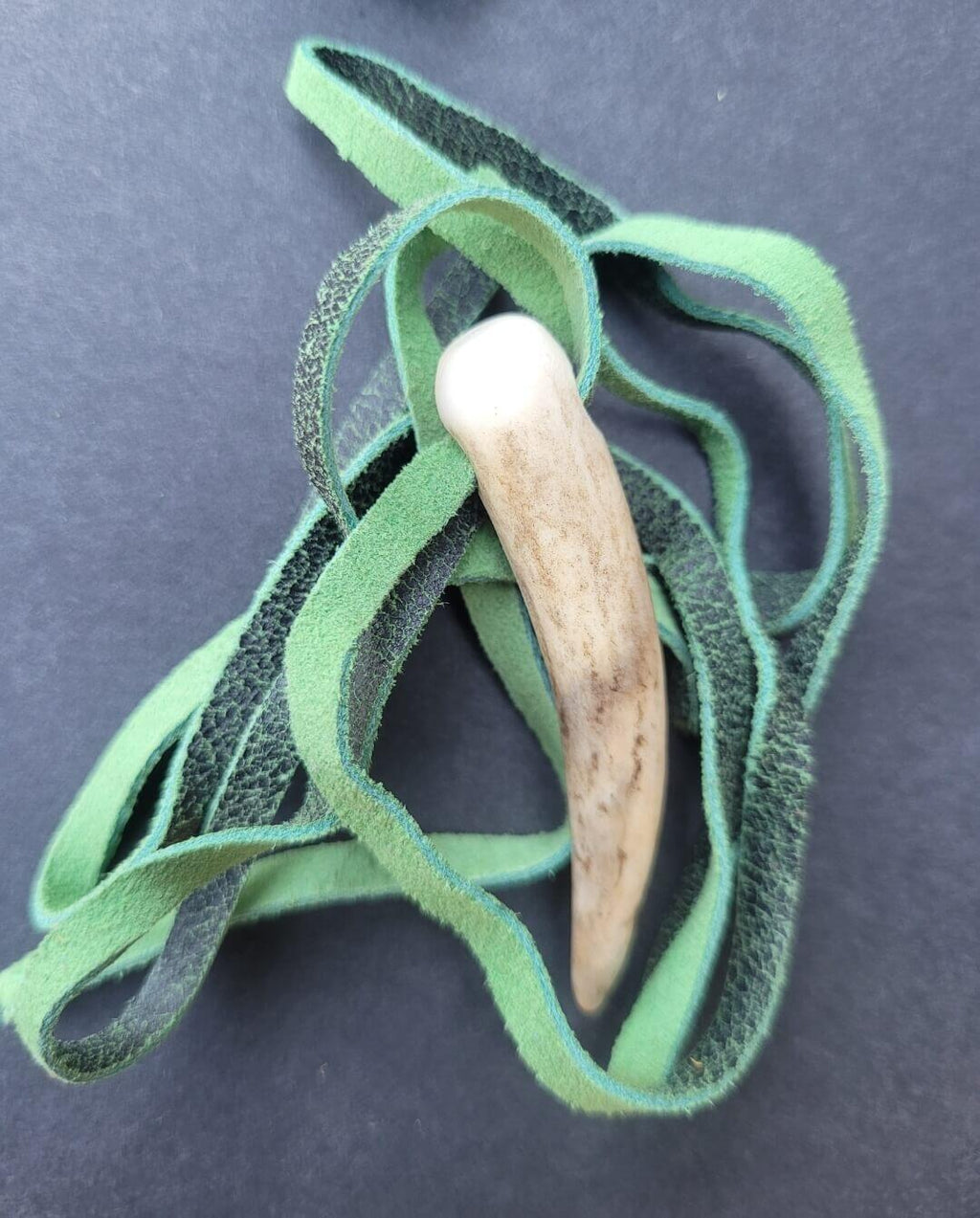 Antler on hand cut leather strip