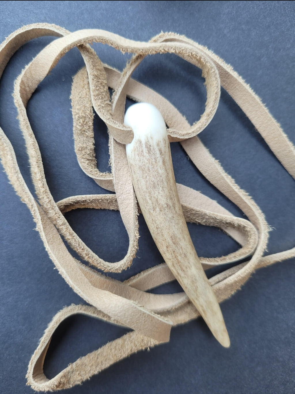 Antler on hand cut leather strip