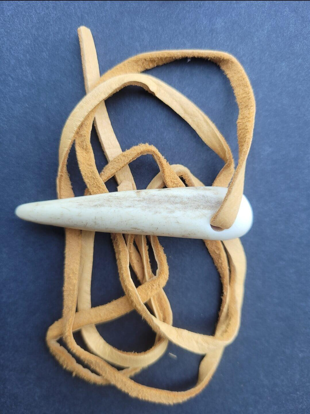 Antler on hand cut leather strip