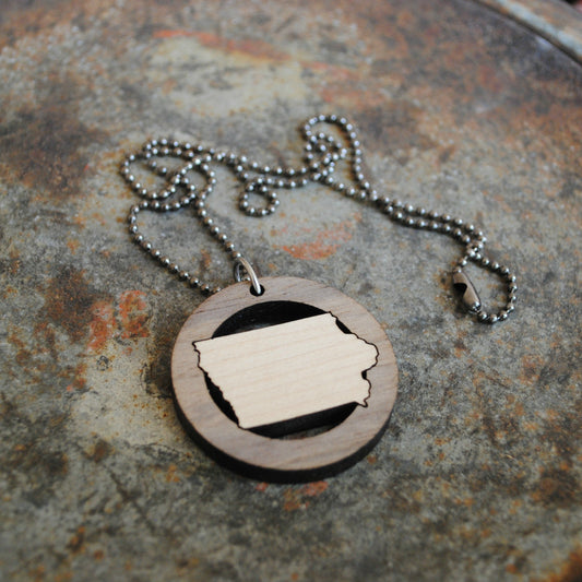 Wooden Iowa State Necklace