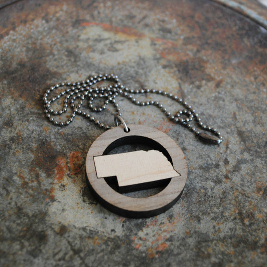 Wooden Nebraska State Necklace