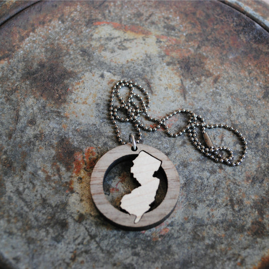 Wooden New Jersey State Necklace