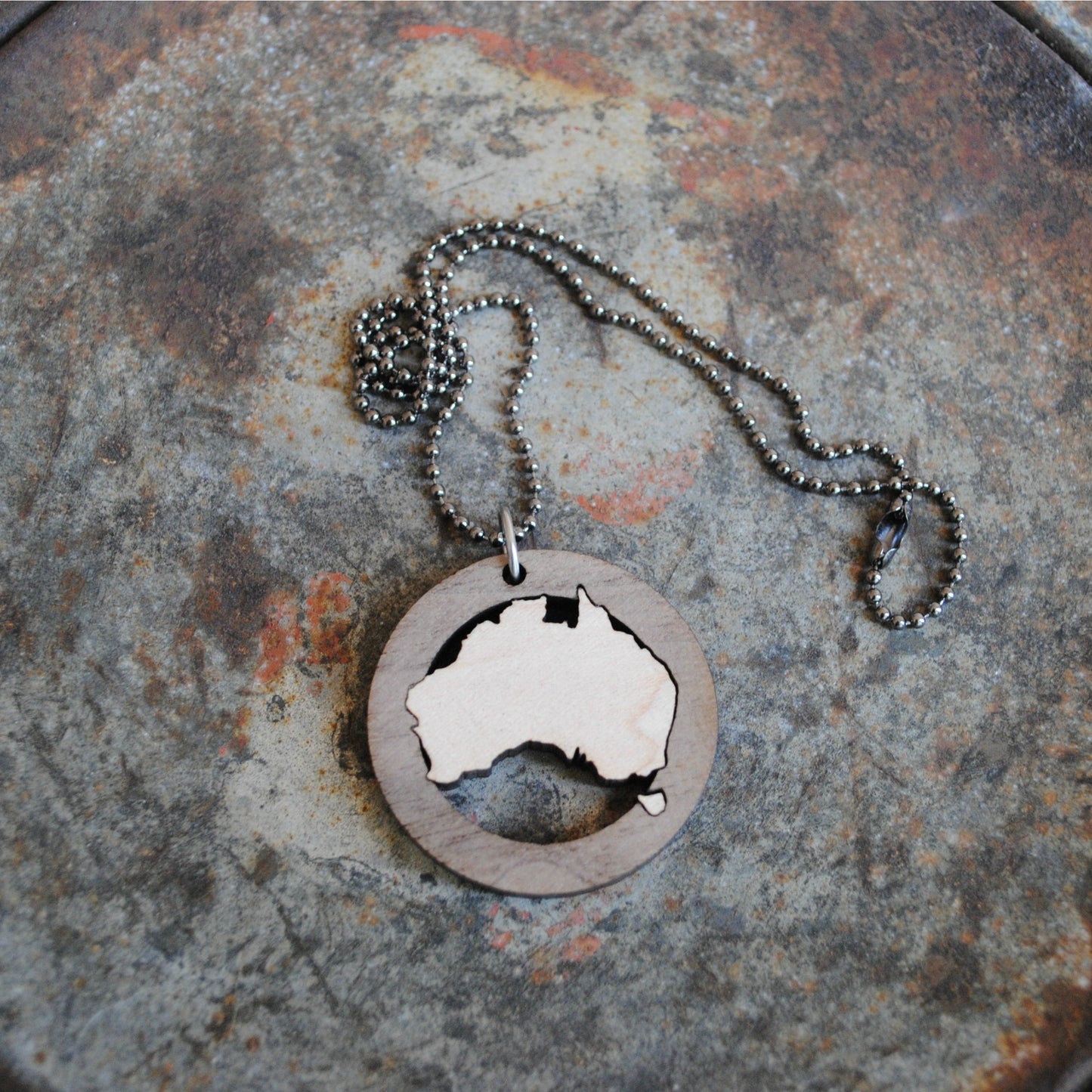 Wooden Australia with Tasmania Necklace