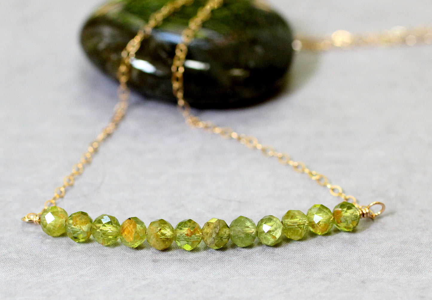 Peridot Bead Bar Necklace