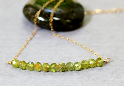 Peridot Bead Bar Necklace