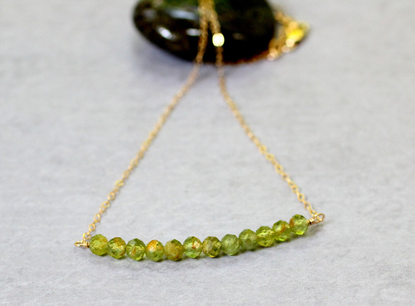 Peridot Bead Bar Necklace