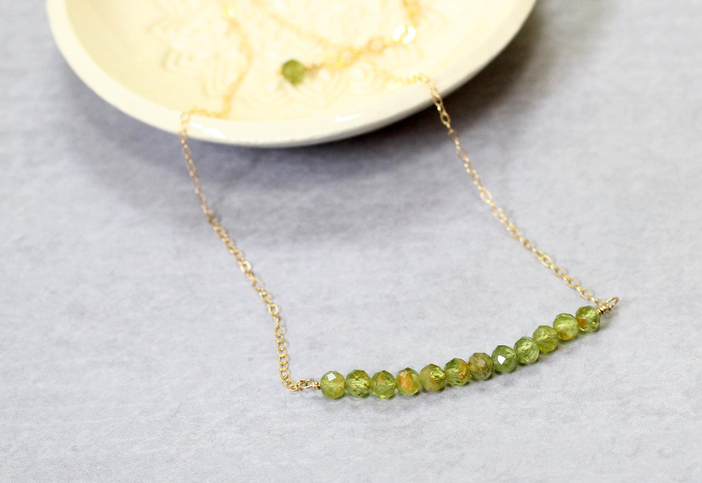 Peridot Bead Bar Necklace