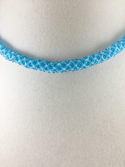 Blue Agate Pendant Necklace, Chenille Stitch Beaded Necklace, 18 Inch