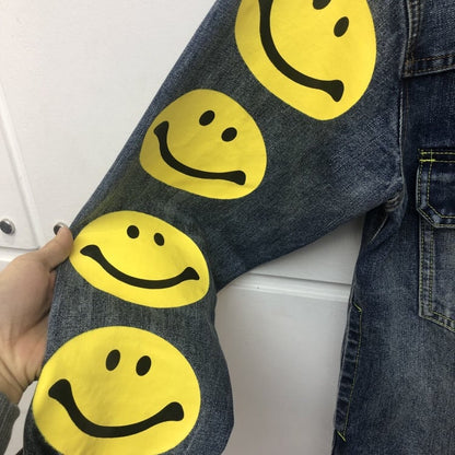 PHILIPPO NOMMO SMILEY FACE WASHED DENIM JEAN JACKET