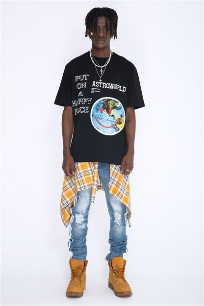 VANG NAGRO ASTRO WORLD SMILEY FACE HIPSTER CREW NECK TEE SHIRT