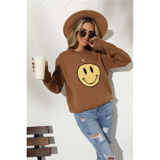 Smile Face Crewneck Casual Loose Knitted Sweater
