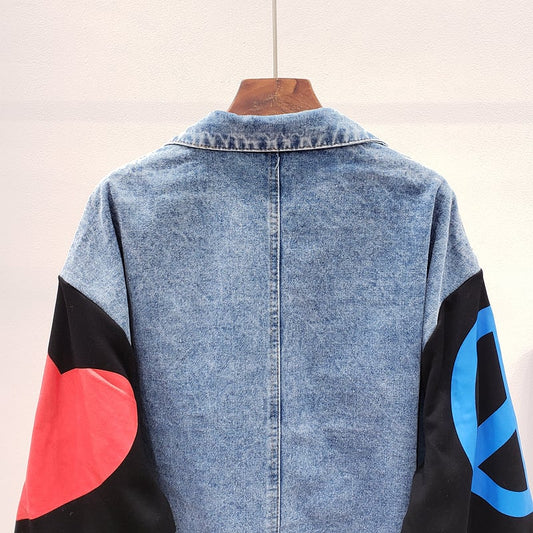 ZAUL FANTO BASIC COLLECTION CARTOON SMILEY FACE GRAFFITI DENIM JEAN COAT