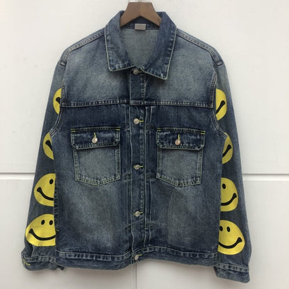 PHILIPPO NOMMO SMILEY FACE WASHED DENIM JEAN JACKET