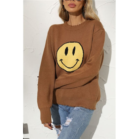 Smile Face Crewneck Casual Loose Knitted Sweater